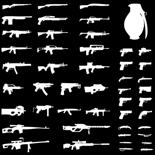 Illustrationsset - Waffen - Pistolen, Maschinenpistolen, Sturmgewehre — Stockvektor