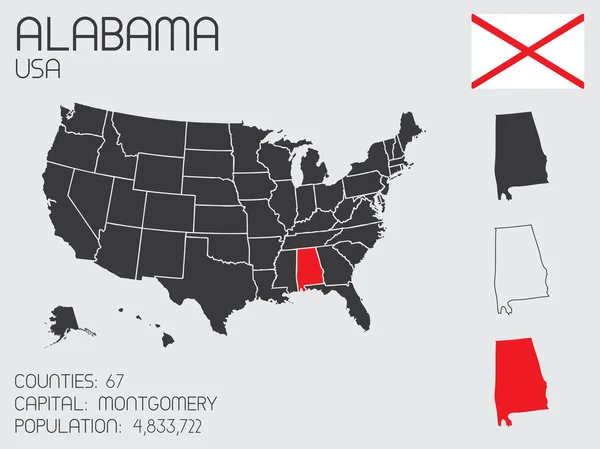 Eine Reihe von infografischen Elementen für den Bundesstaat Alabama — Stockfoto