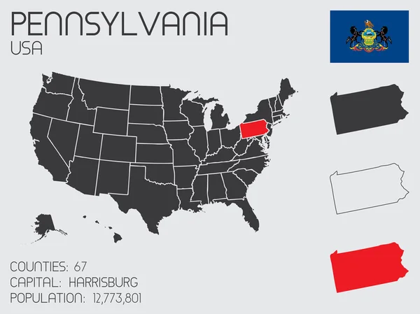 宾夕法尼亚州的信息图表元素集 — 图库照片