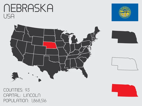 Conjunto de elementos infográficos para o estado do Nebraska — Vetor de Stock