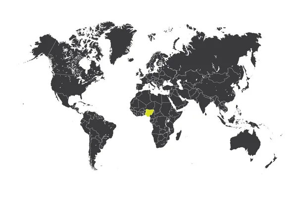 Mappa del mondo con un paese selezionato della Nigeria — Foto Stock