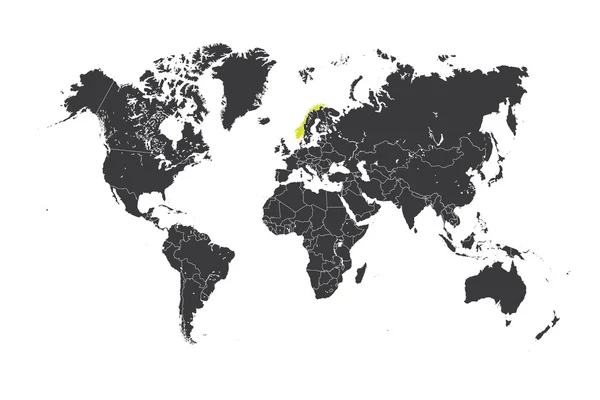 Mapa del mundo con un país seleccionado de Noruega —  Fotos de Stock