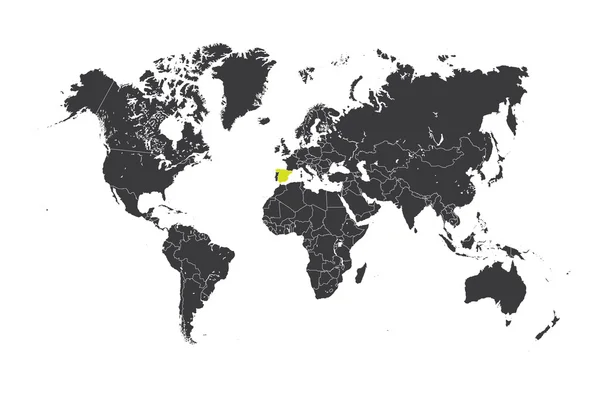 Mapa świata z wybranego kraju, Hiszpania — Zdjęcie stockowe