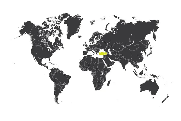Mappa del mondo con un paese selezionato della Turchia — Foto Stock