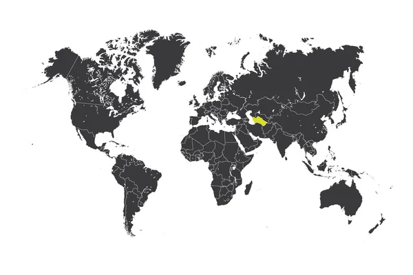 Mapa del mundo con un país seleccionado de Turkmenistán —  Fotos de Stock