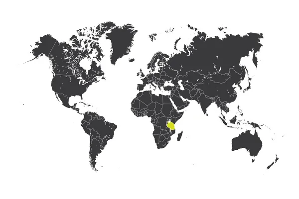 Tanzanya'nın seçili bir ülke ile Dünya Haritası — Stok fotoğraf