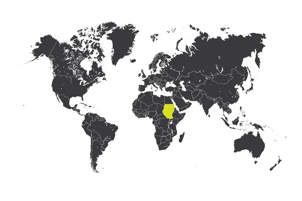 Mappa del mondo con un paese selezionato del Sudan — Foto Stock