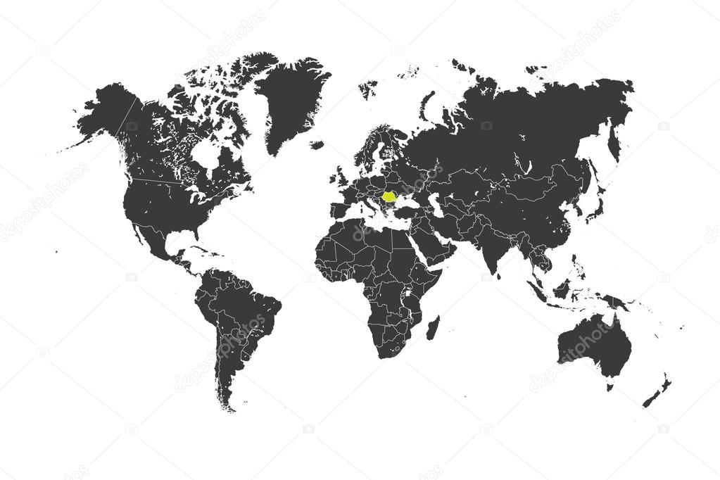 Carte Du Monde Avec Un Pays Sélectionné De La Roumanie