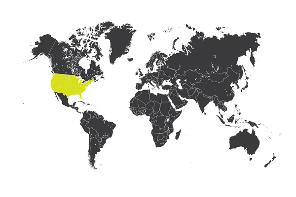 Kaart van de wereld met een geselecteerde land van Verenigde Staten van Ame — Stockfoto