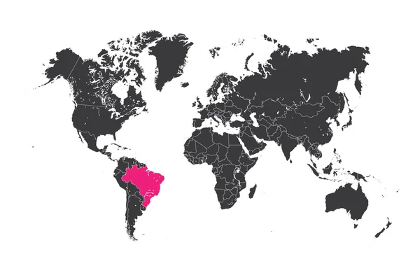 Mapa světa s vybranou zemi Brazílie — Stock fotografie