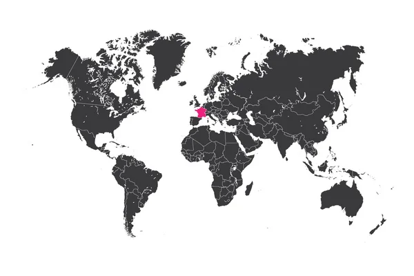 Mapa del mundo con un país seleccionado de Francia —  Fotos de Stock