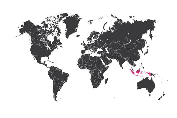 Map of the world with a selected country of Indonesia — Stock Photo, Image