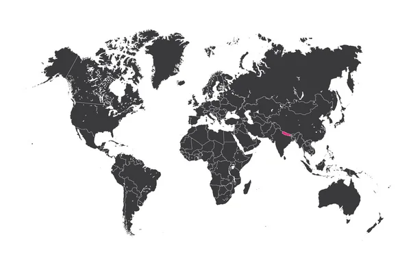 Mapa světa s vybranou zemi Nepál — Stock fotografie
