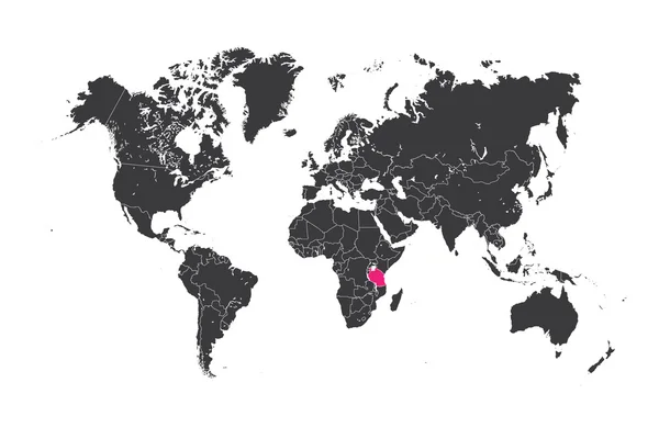 Карта мира с выбранной страной Танзании — стоковое фото