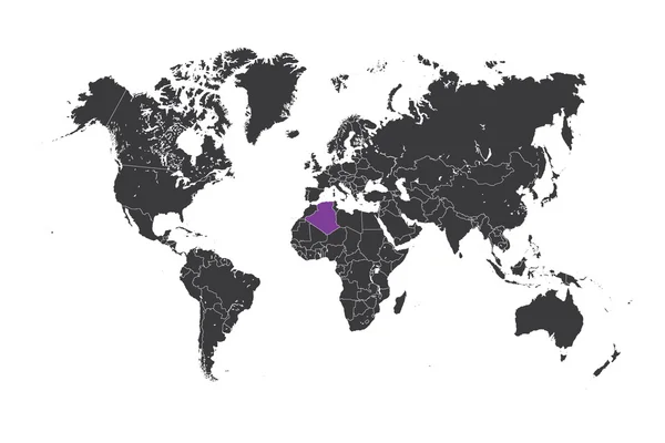 Kaart van de wereld met een geselecteerde land van Algerije — Stockfoto