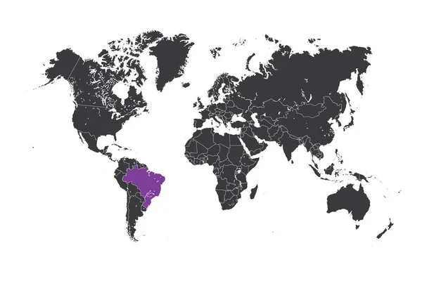 Mappa del mondo con un paese selezionato del Brasile — Foto Stock