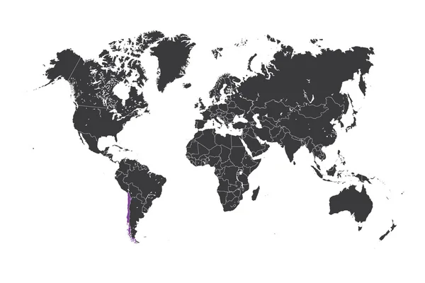 Mappa del mondo con un paese selezionato del Cile — Foto Stock