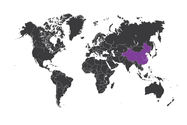 Map of the world with a selected country of China — Stock Photo, Image