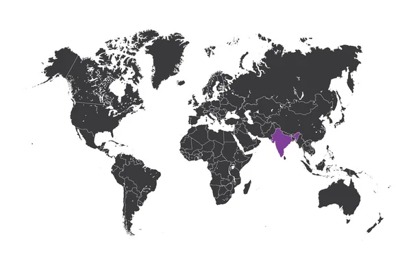 Mappa del mondo con un paese selezionato dell'India — Foto Stock