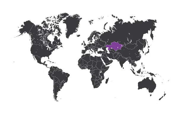 Mappa del mondo con un paese selezionato del Kazakistan — Foto Stock