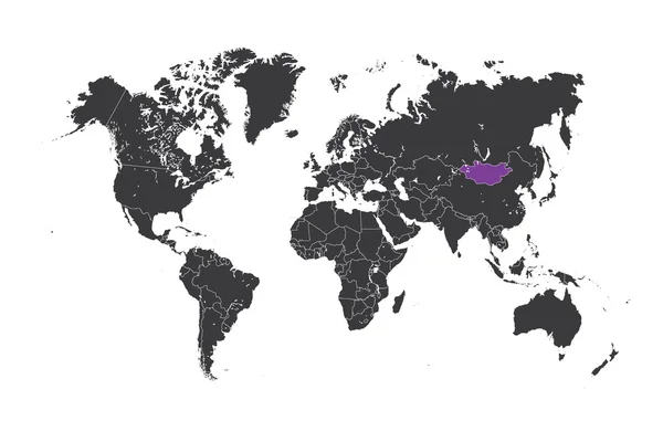 Mappa del mondo con un paese selezionato della Mongolia — Foto Stock