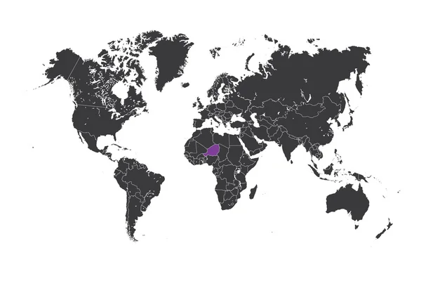 尼日尔一个所选国家的世界地图 — 图库照片