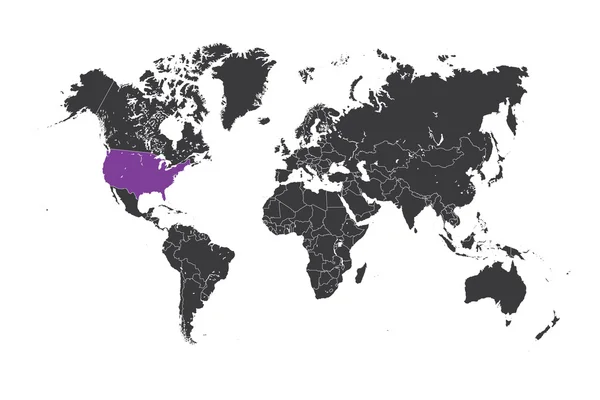 Mappa del mondo con un paese selezionato di Stati Uniti d'America — Foto Stock