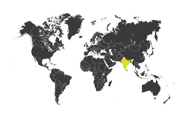 Mappa del mondo con un paese selezionato dell'India — Foto Stock