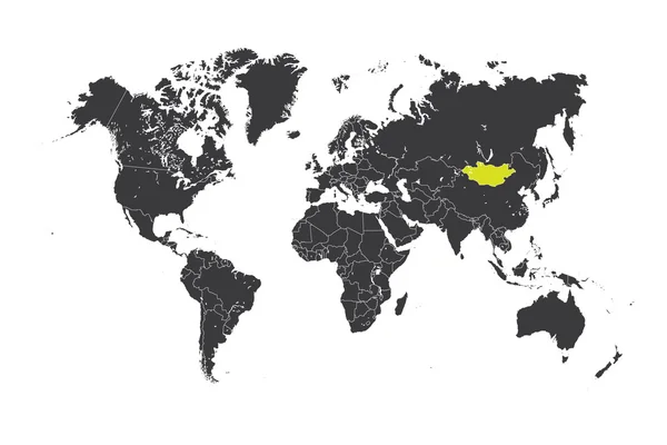 Mapa del mundo con un país seleccionado de Mongolia — Foto de Stock