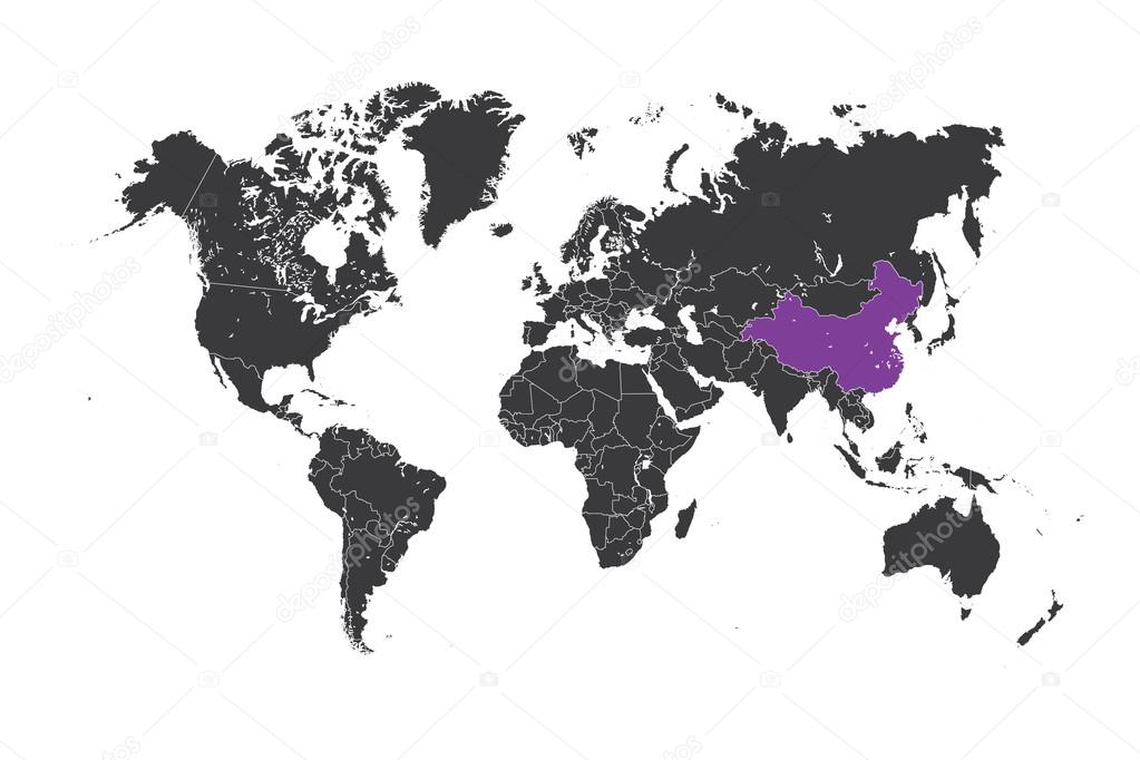 Carte Du Monde Avec Un Pays Sélectionné De La Chine