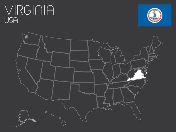 Mapa dos Estados Unidos da América com 1 estado selecionado  - — Fotografia de Stock