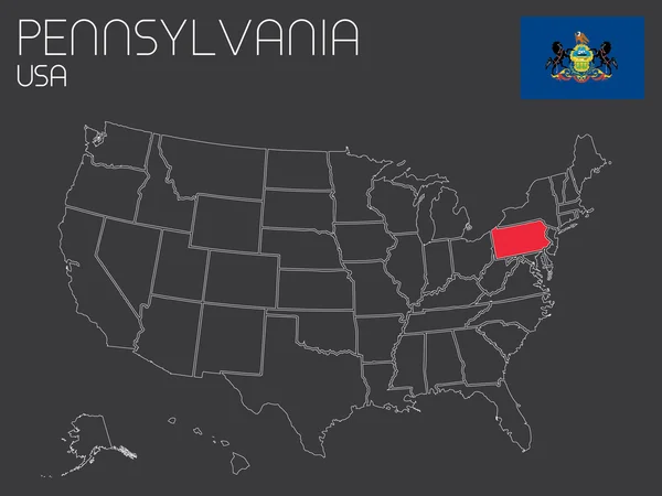 Mapa de los Estados Unidos de América con 1 estado seleccionado  - —  Fotos de Stock