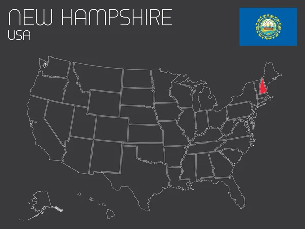 1 つの状態を選択 - ニューハンプシャー州とアメリカ合衆国の地図 — ストックベクタ
