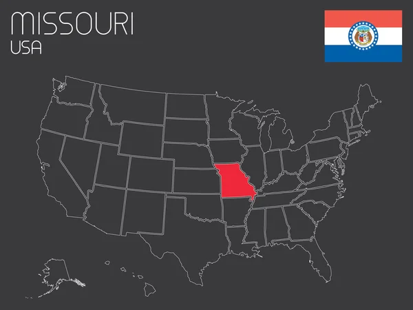1 つの状態を選択 - ミズーリ州とアメリカ合衆国の地図 — ストックベクタ