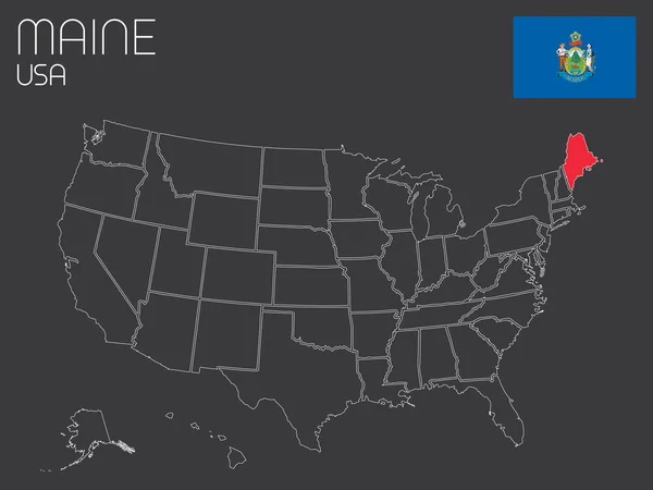 1 つの状態を選択 - メイン州とアメリカ合衆国の地図 — ストックベクタ