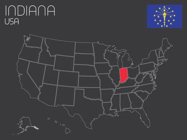 Mapa dos EUA com um estado selecionado - Indiana — Vetor de Stock