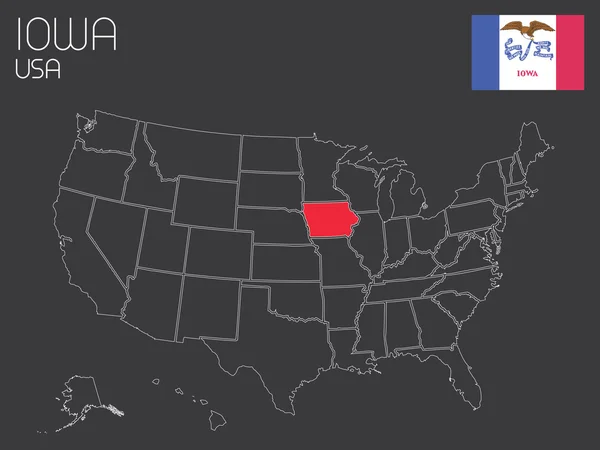 ABD ile bir devlet Iowa seçili - Haritası — Stok Vektör