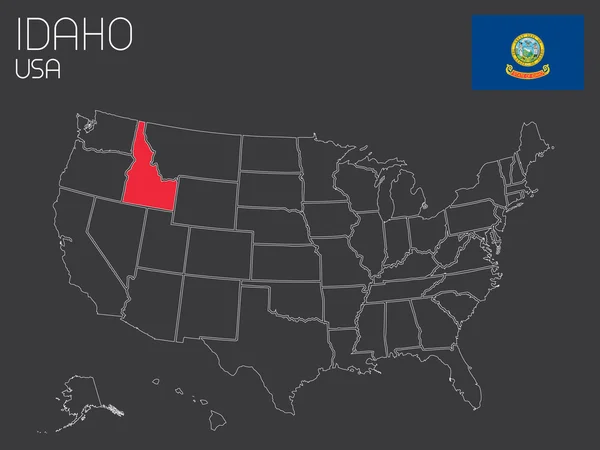 Mapa de los EE.UU. con un estado seleccionado Idaho — Archivo Imágenes Vectoriales