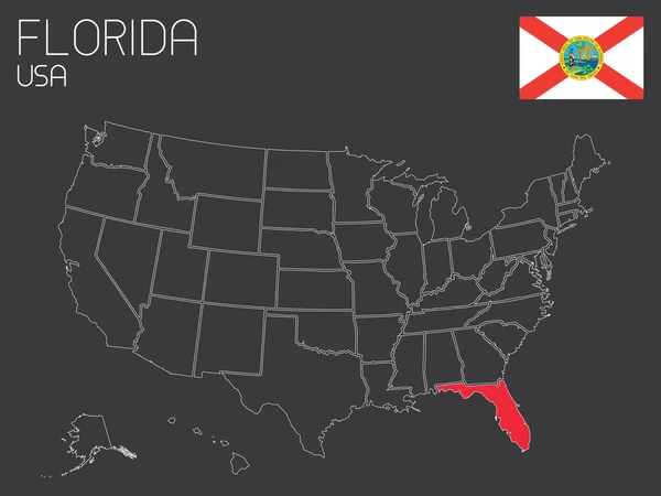 Mapa dos EUA com um estado selecionado - Florida —  Vetores de Stock