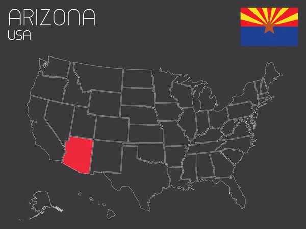 Mapa de los Estados Unidos con un estado seleccionado - Arizona — Vector de stock