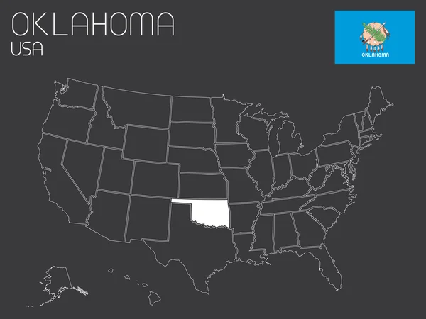 Mapa dos EUA com um estado selecionado - Oklahoma — Vetor de Stock