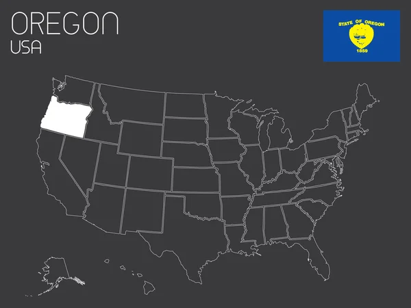 Mapa de los EE.UU. con un estado seleccionado Oregon — Vector de stock