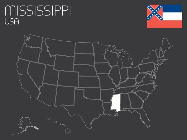 Kaart van de Verenigde Staten met een lidstaat geselecteerd - Mississippi — Stockvector