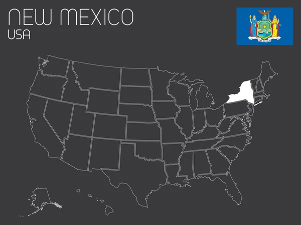 Mapa dos EUA com um estado selecionado - Nova York — Vetor de Stock