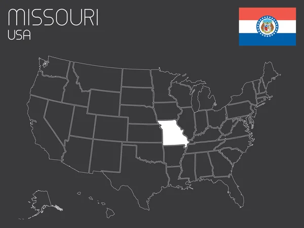 Mapa de los Estados Unidos con un estado seleccionado - Missouri — Archivo Imágenes Vectoriales