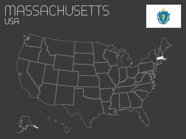 Mapa dos EUA com um estado selecionado - Massachusetts — Vetor de Stock