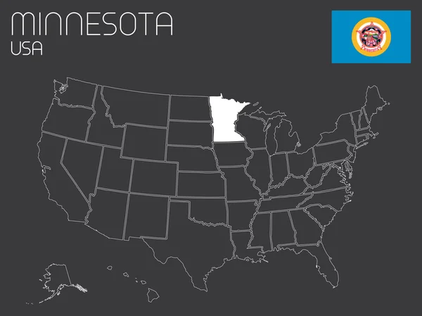 Mapa Usa s jedním státem vybrané - Minnessota — Stockový vektor