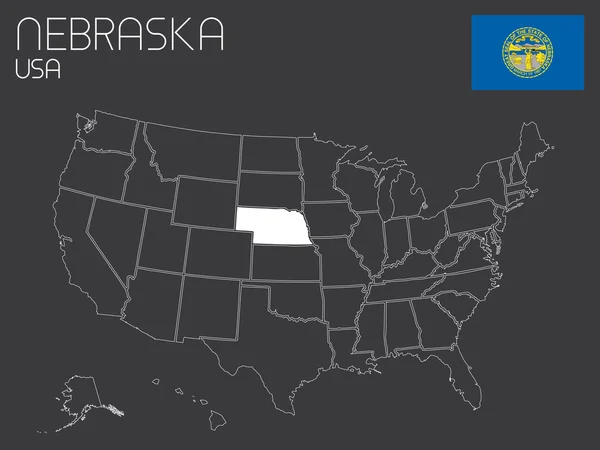 Mapa dos EUA com um estado selecionado - Nebraska — Vetor de Stock