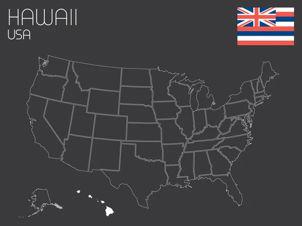 Karte der Vereinigten Staaten mit einem Staat ausgewählt - Hawaii — Stockvektor