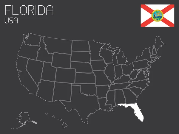 Mapa dos EUA com um estado selecionado - Florida — Vetor de Stock